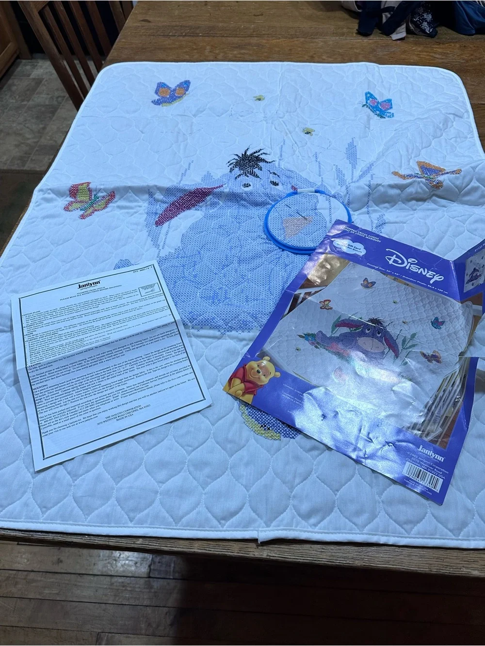 Disney vintage cross-stitch Eeyore &‎ Butterflies Baby Quilt Pattern 30%complete